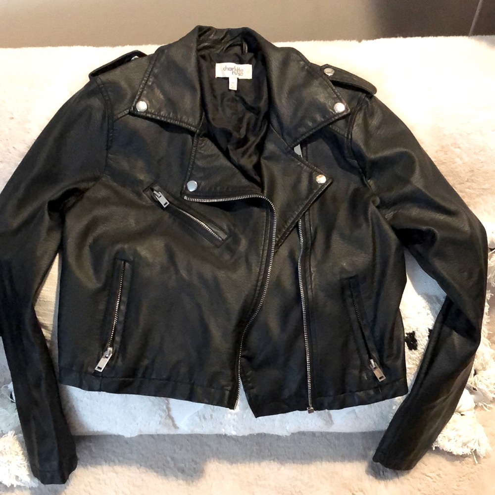 Charlotte Russe Size M/SM Black Faux Leather Biker Jacket